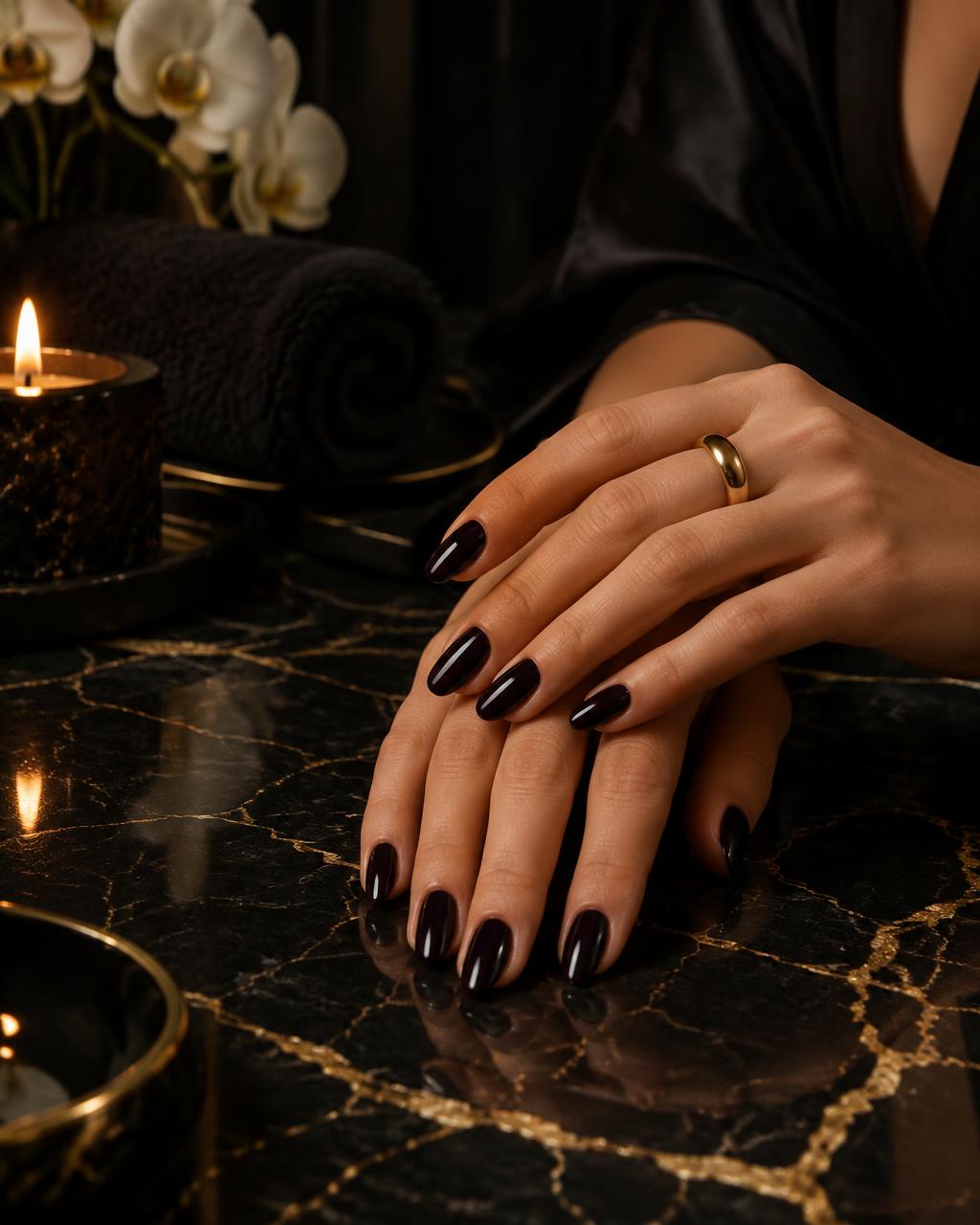 Gel manicure on black marble