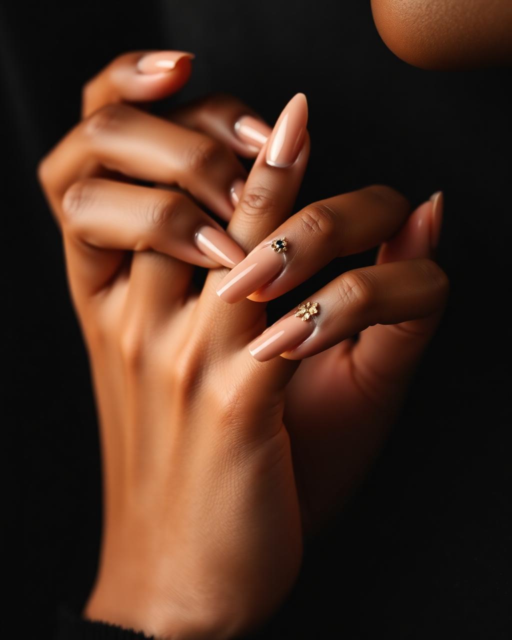 Glossy manicure with gold nail detail
